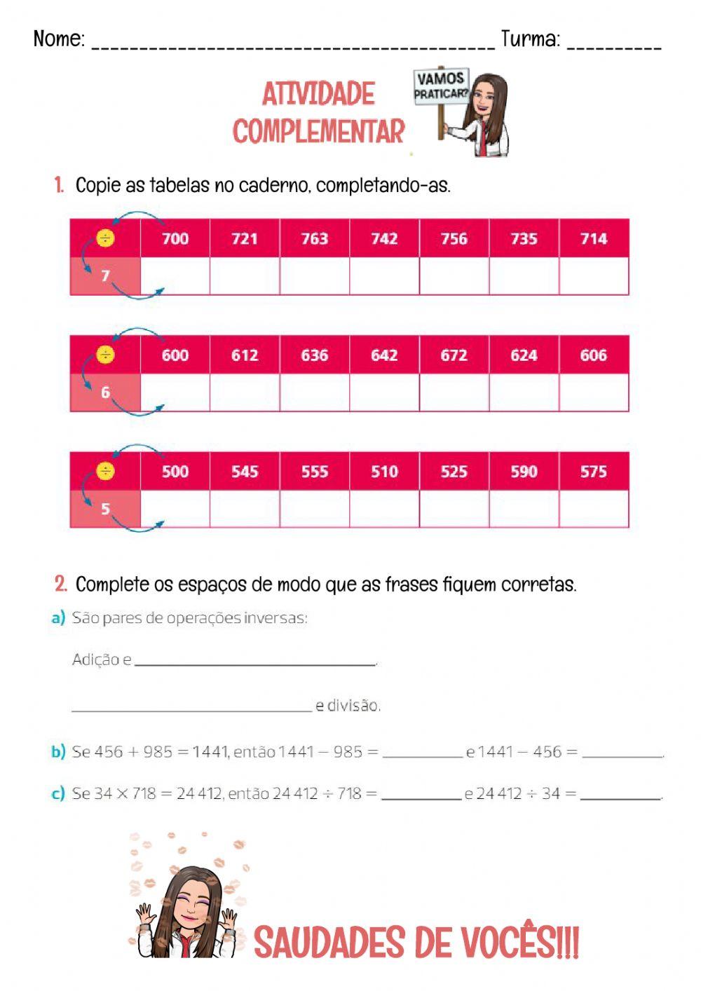 Divisão e operações inversas