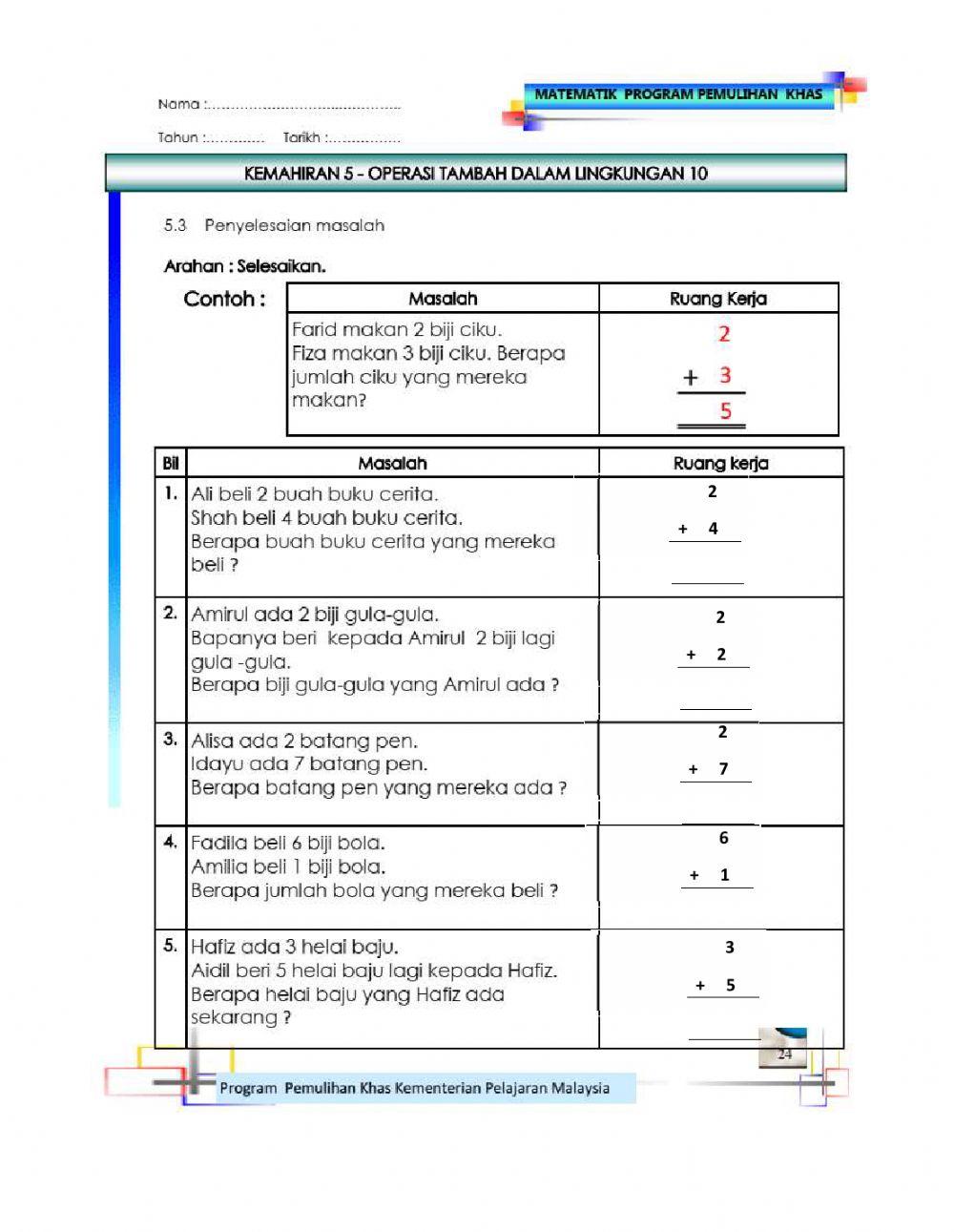 Tambah lingkungan 10 - Penyelesaian Masalah