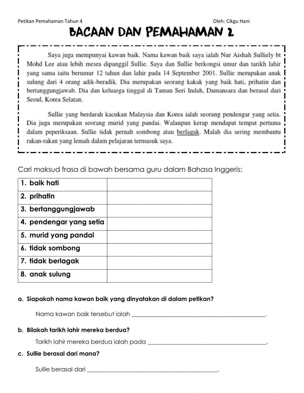 Bacaan dan pemahaman