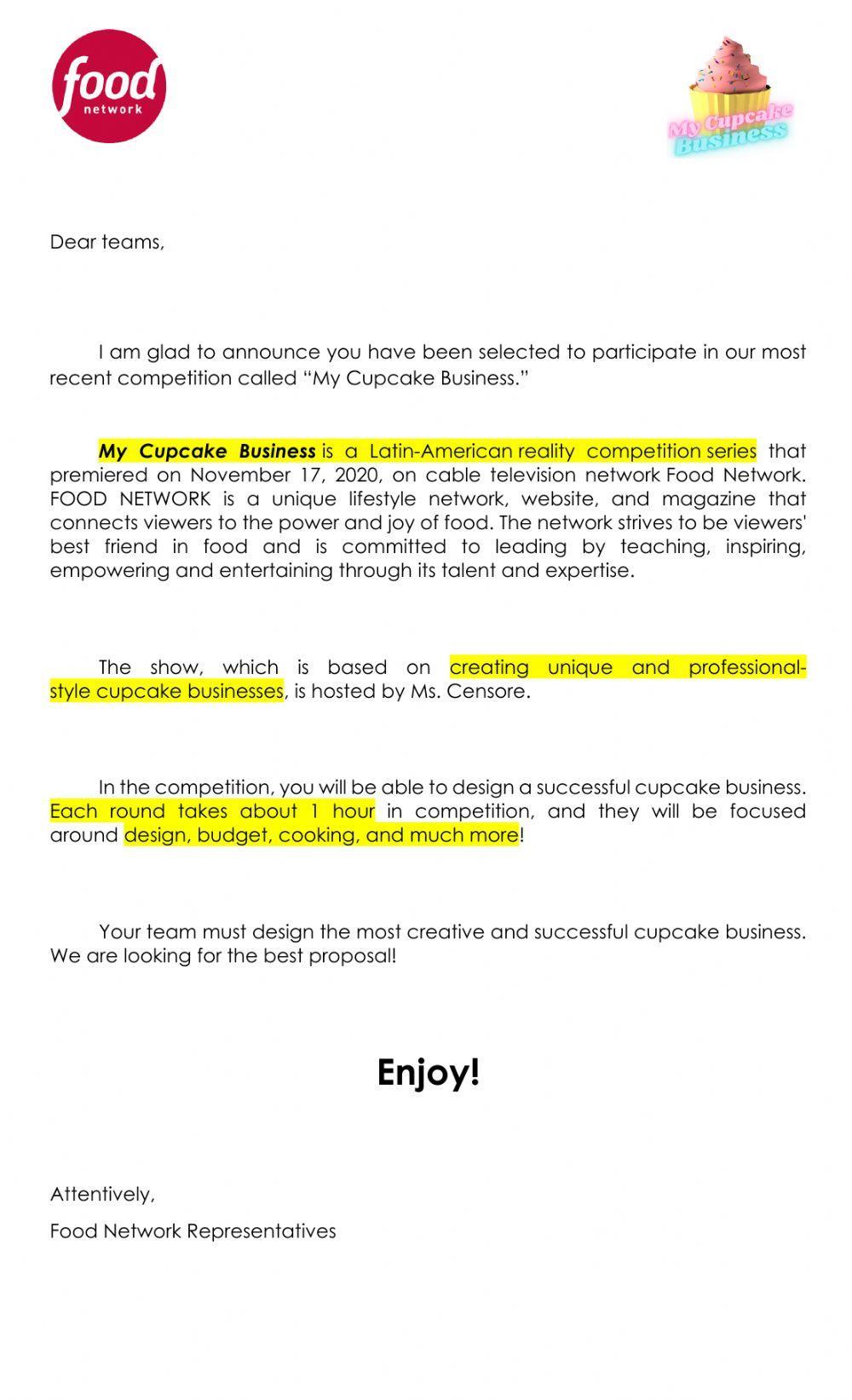 My Cupcake Business - Agreement