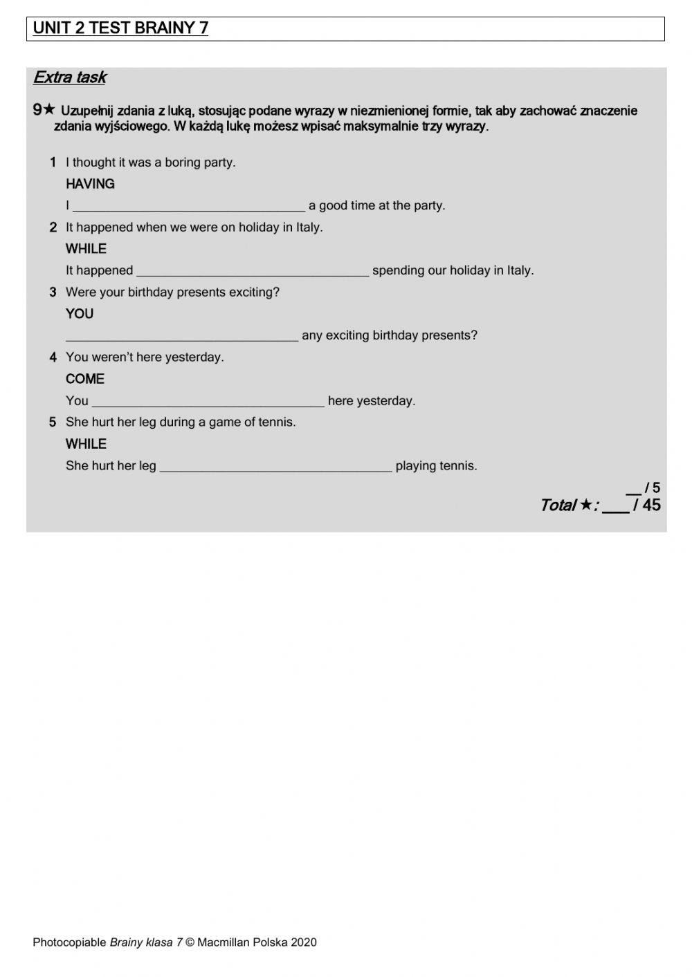 BRAINY 7 UNIT 2 TEST