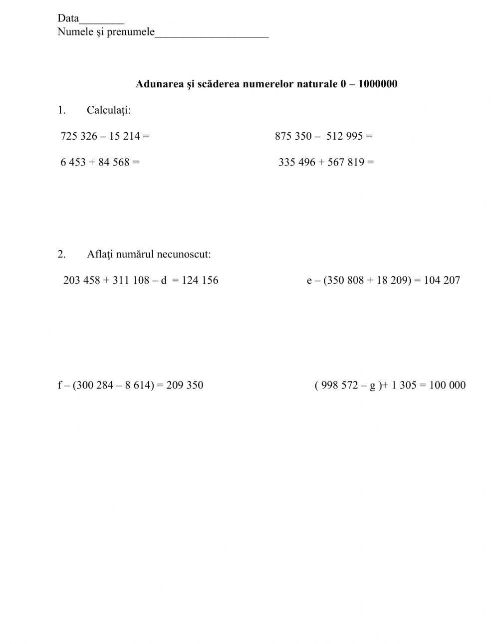 Adunarea si scaderea 0-1000000