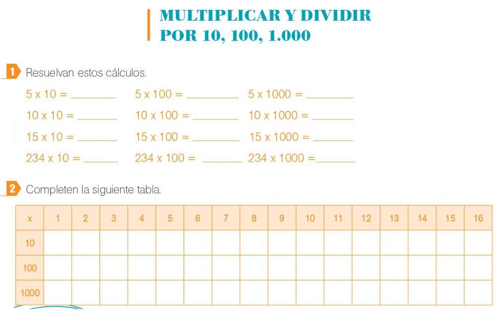 Multiplicar por 10, 100, 1.000