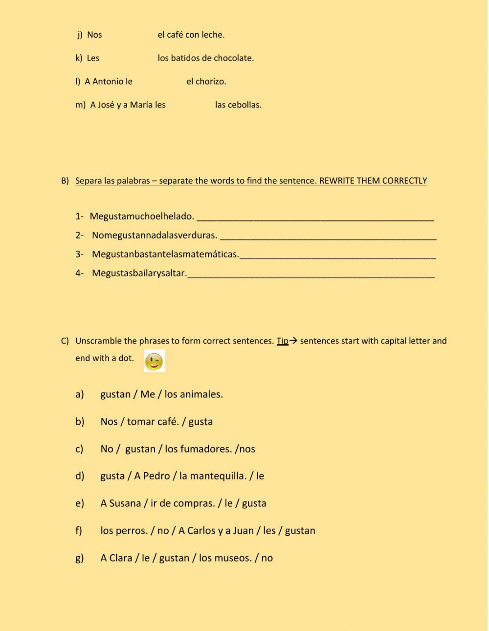 Listening + practice verb GUSTAR