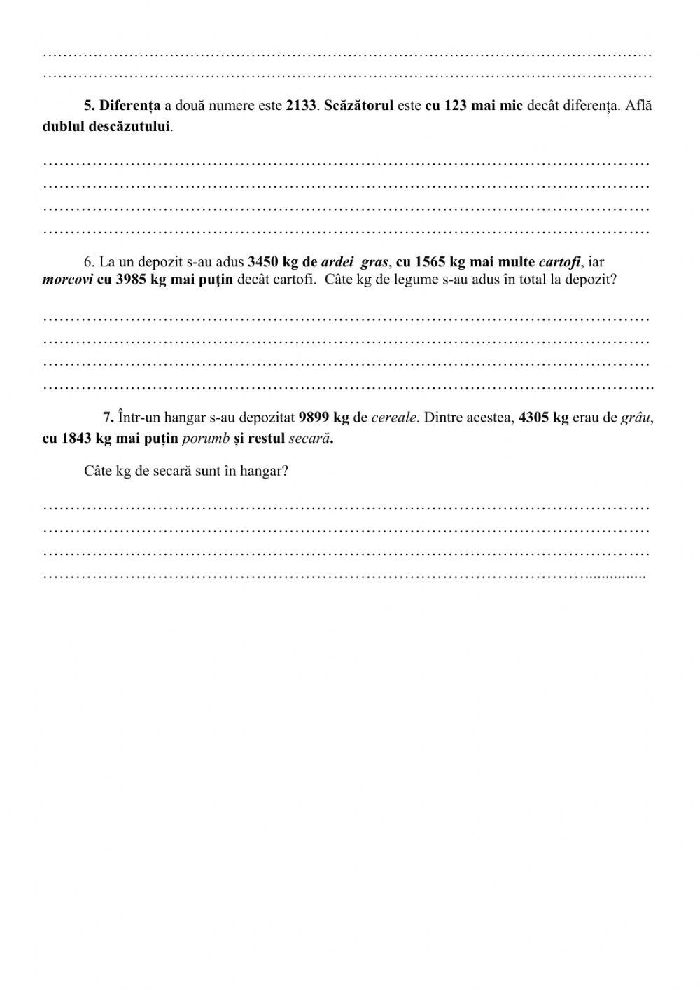 Adunarea si scăderea numerelor 0-10000