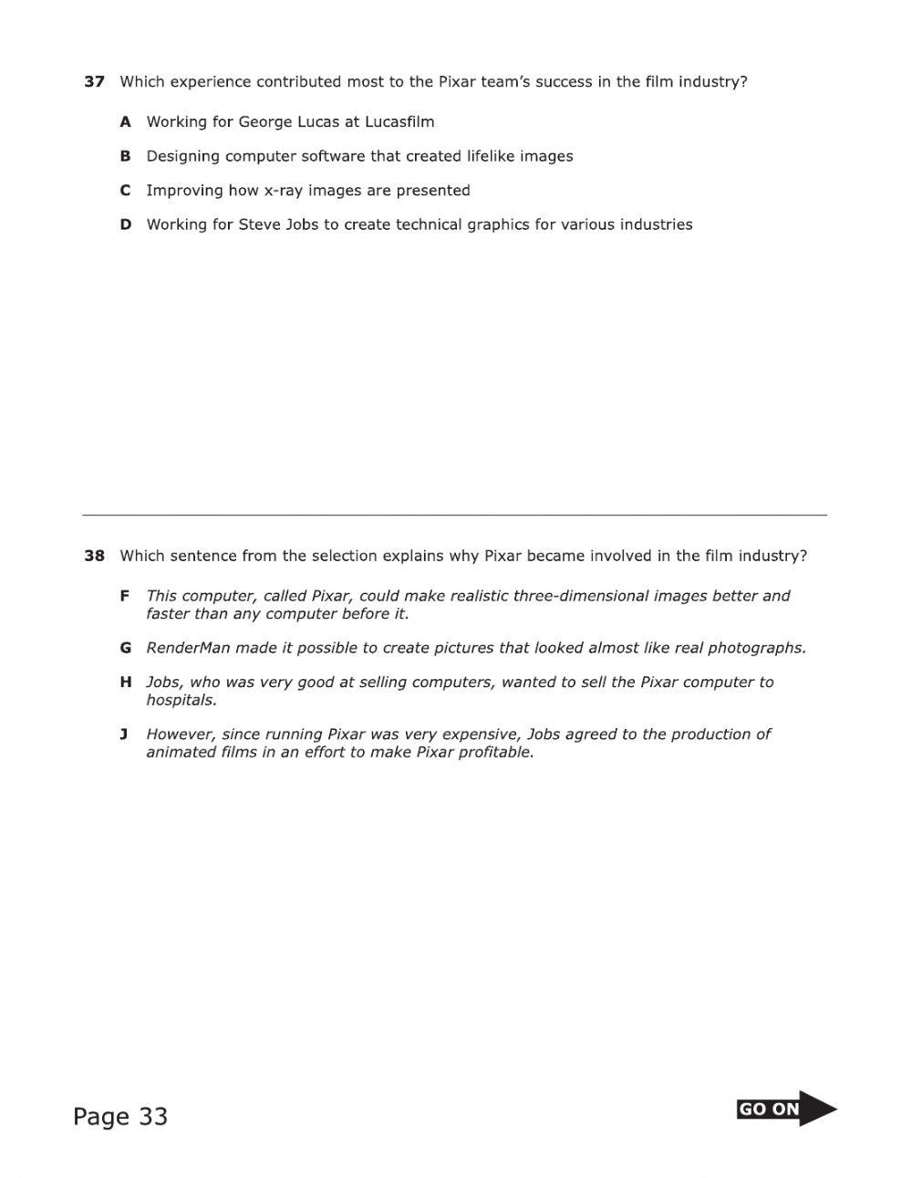 The Story of Pixar - Questions