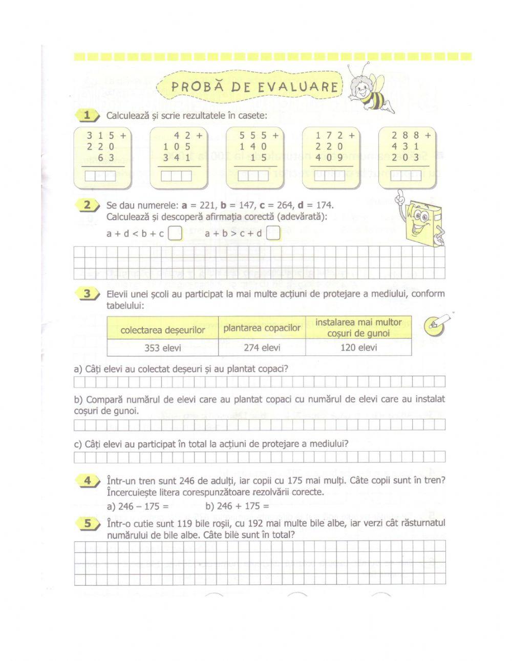 Adunarea si scaderea 0-100