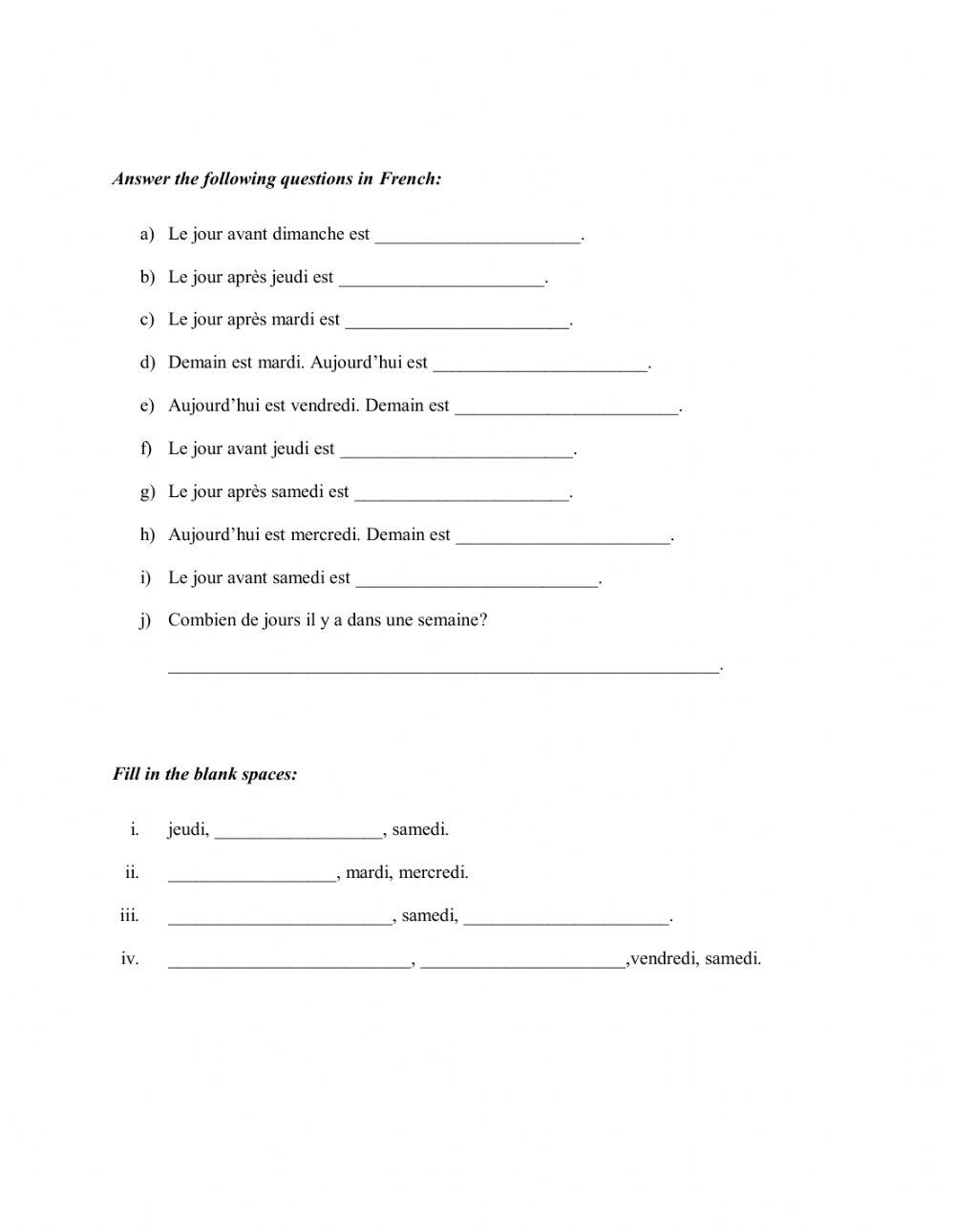 Les jours de la semaine