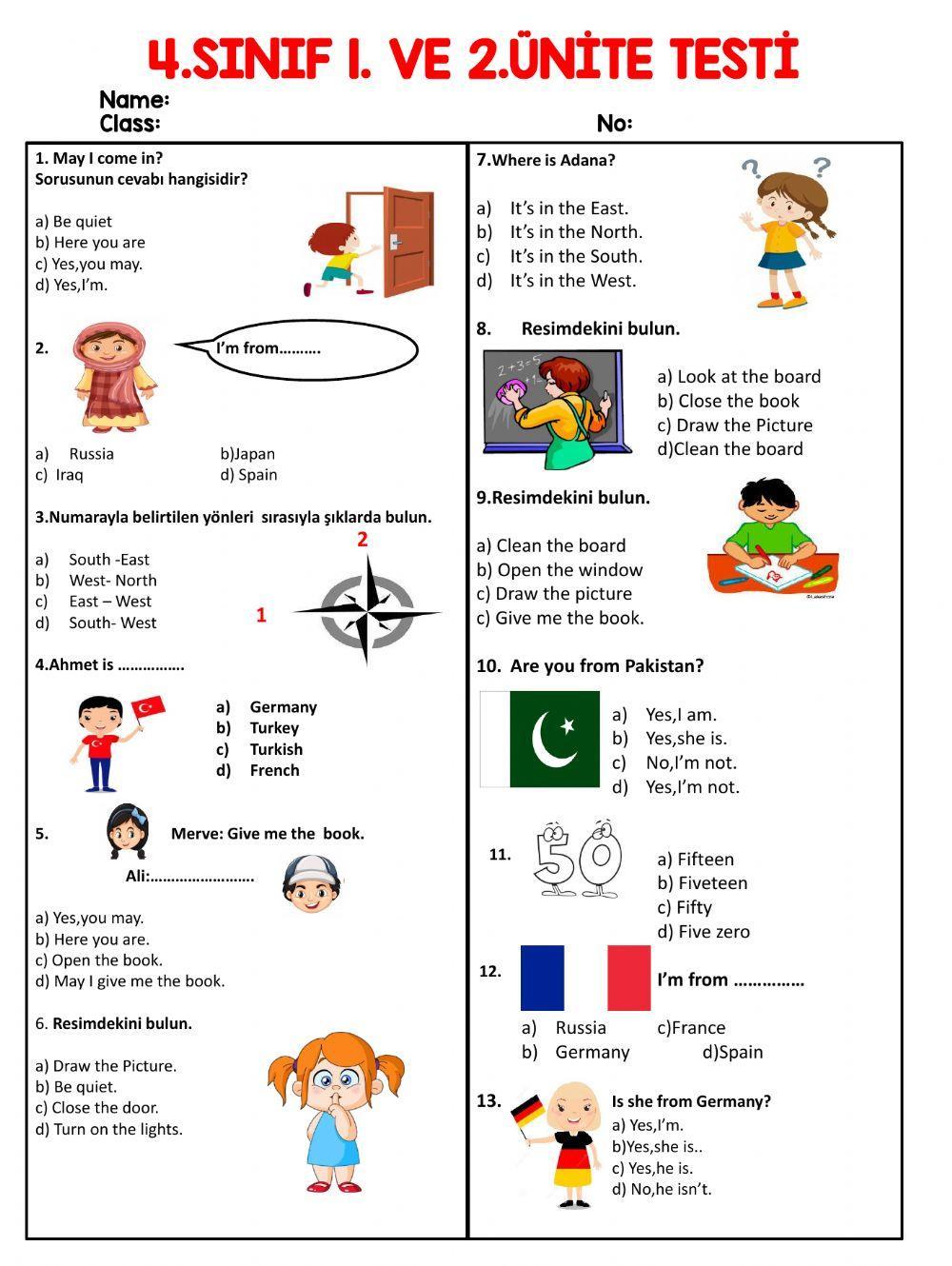 4.Sınıf İlk 2 Ünite Testi