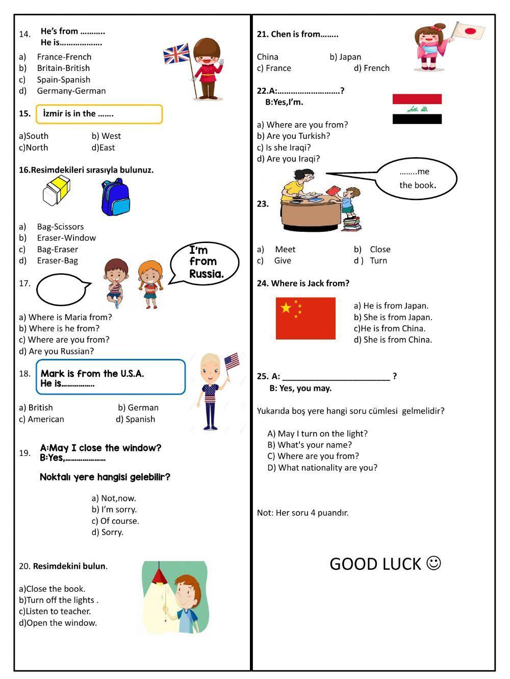 4.Sınıf İlk 2 Ünite Testi