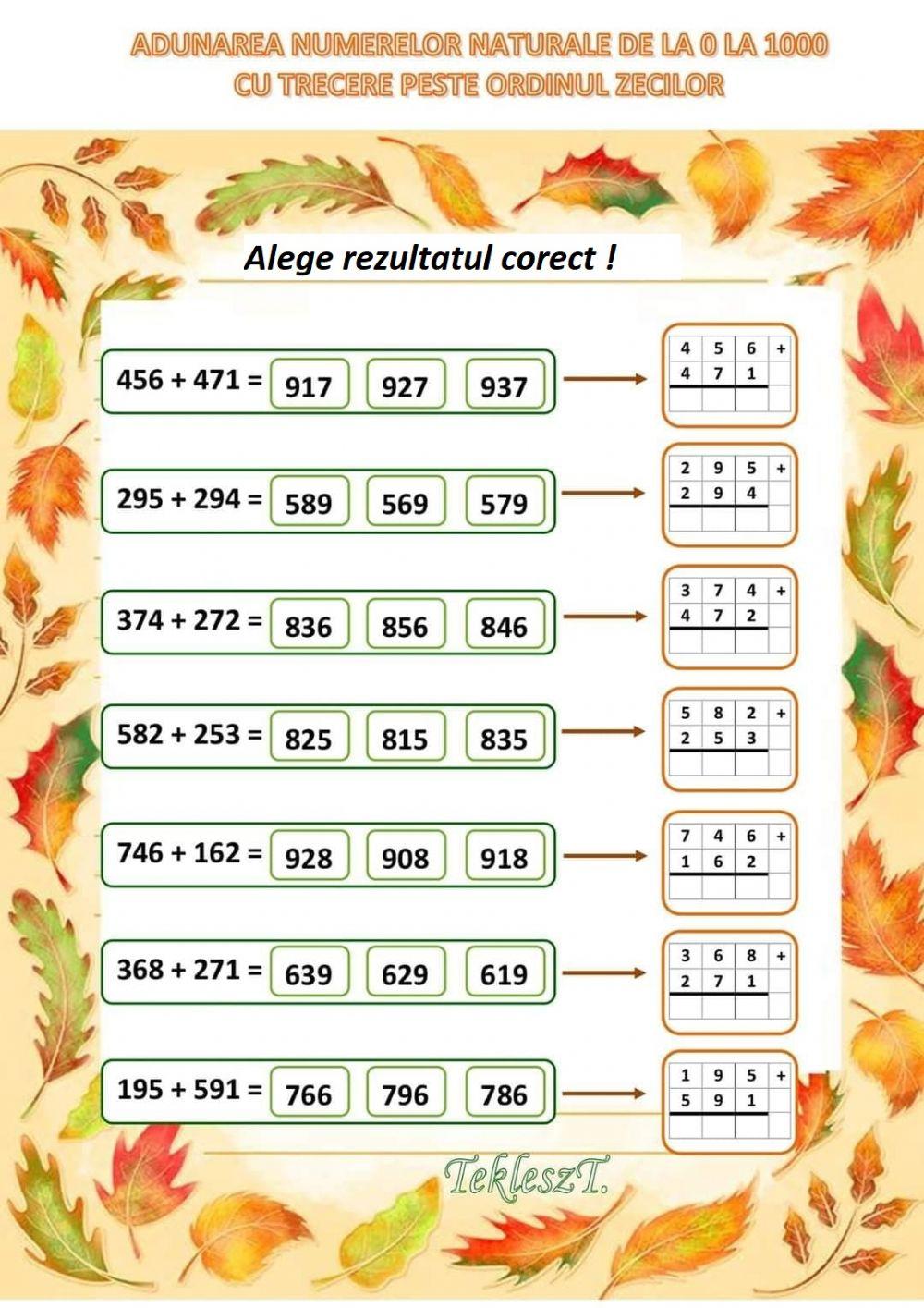 Adunarea 0-1000 cu trecere peste ordinul zecilor