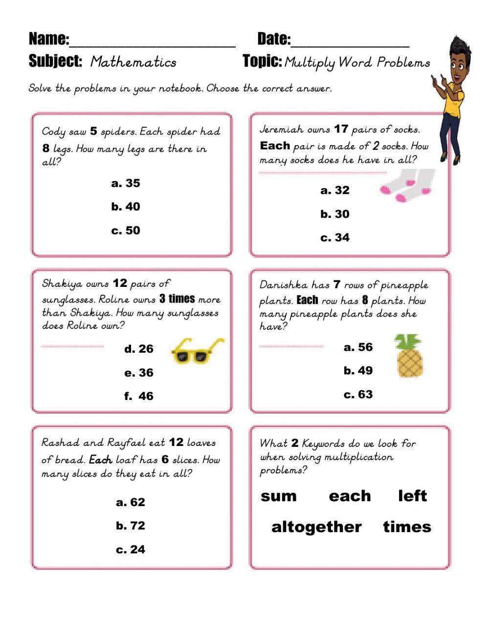 Multiplication word problems