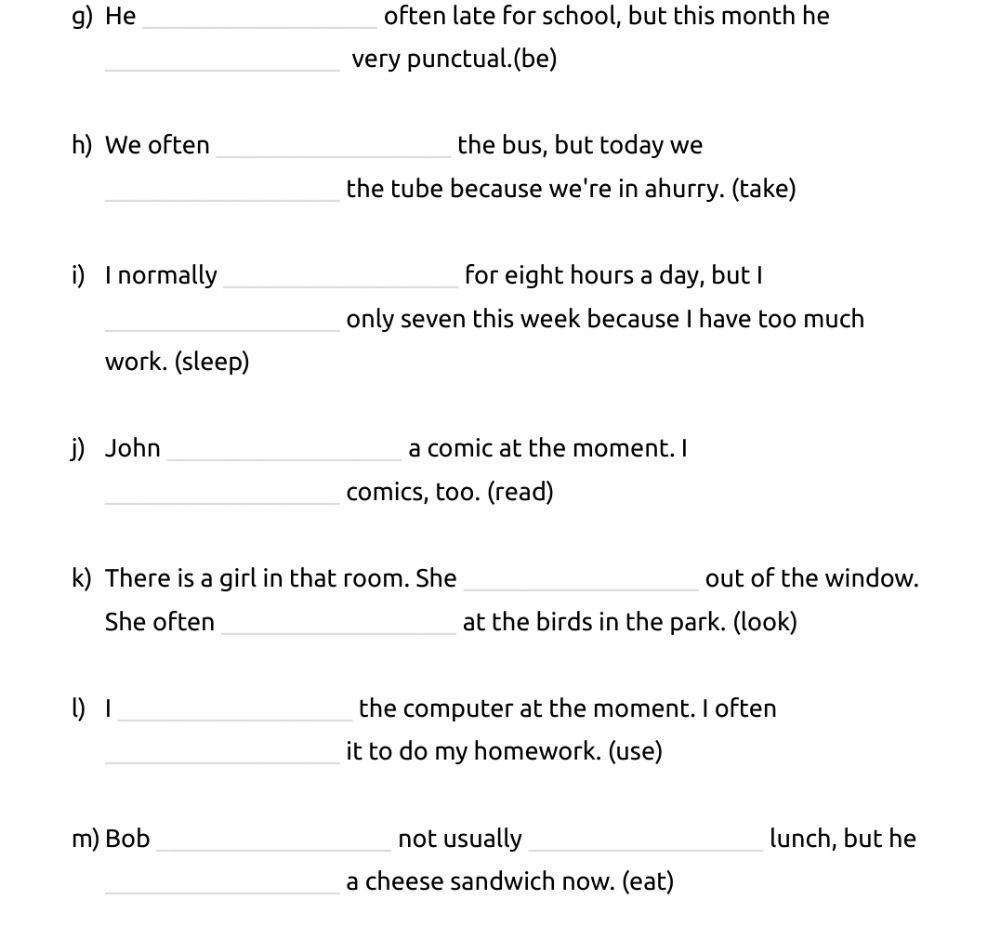 Present simple and continuous - ws 7