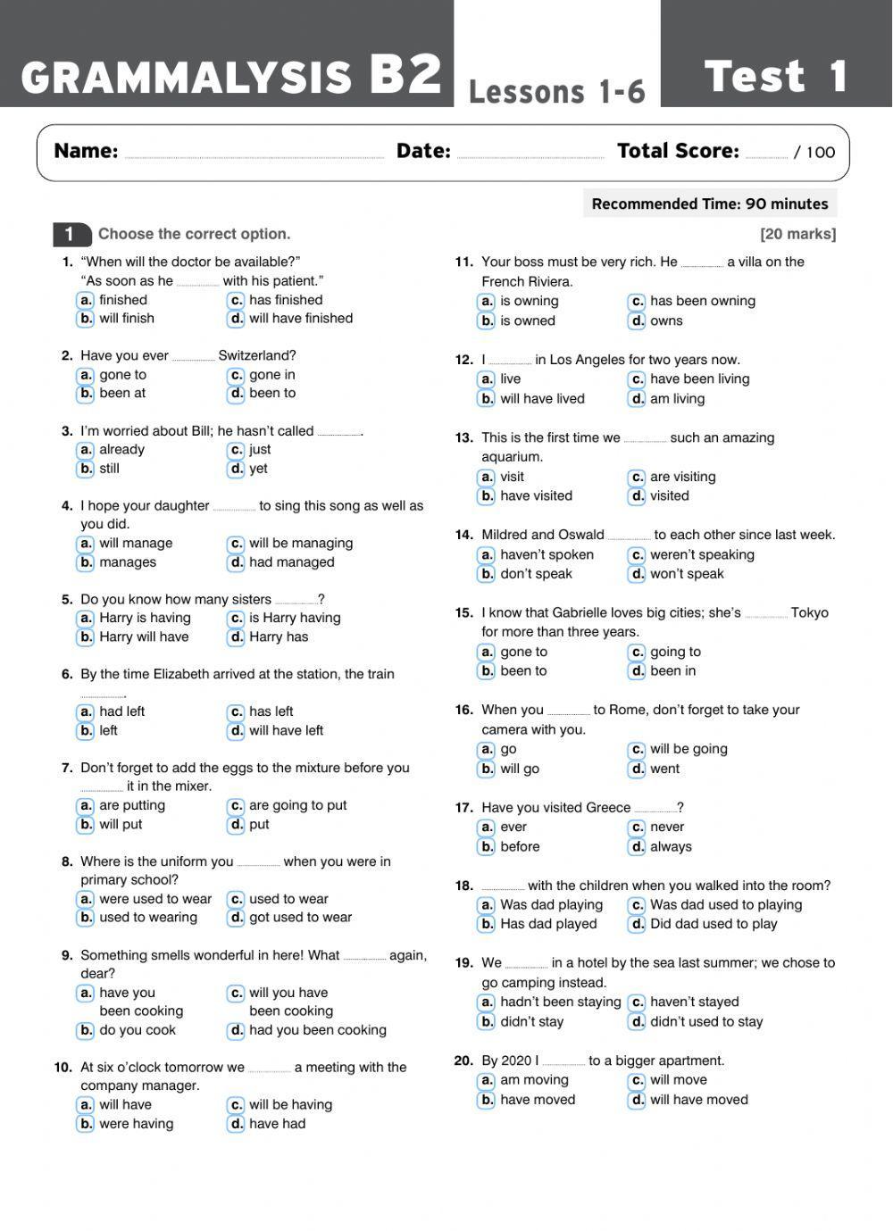 Grammarlysis B2 Test 1 Lessons 1-6