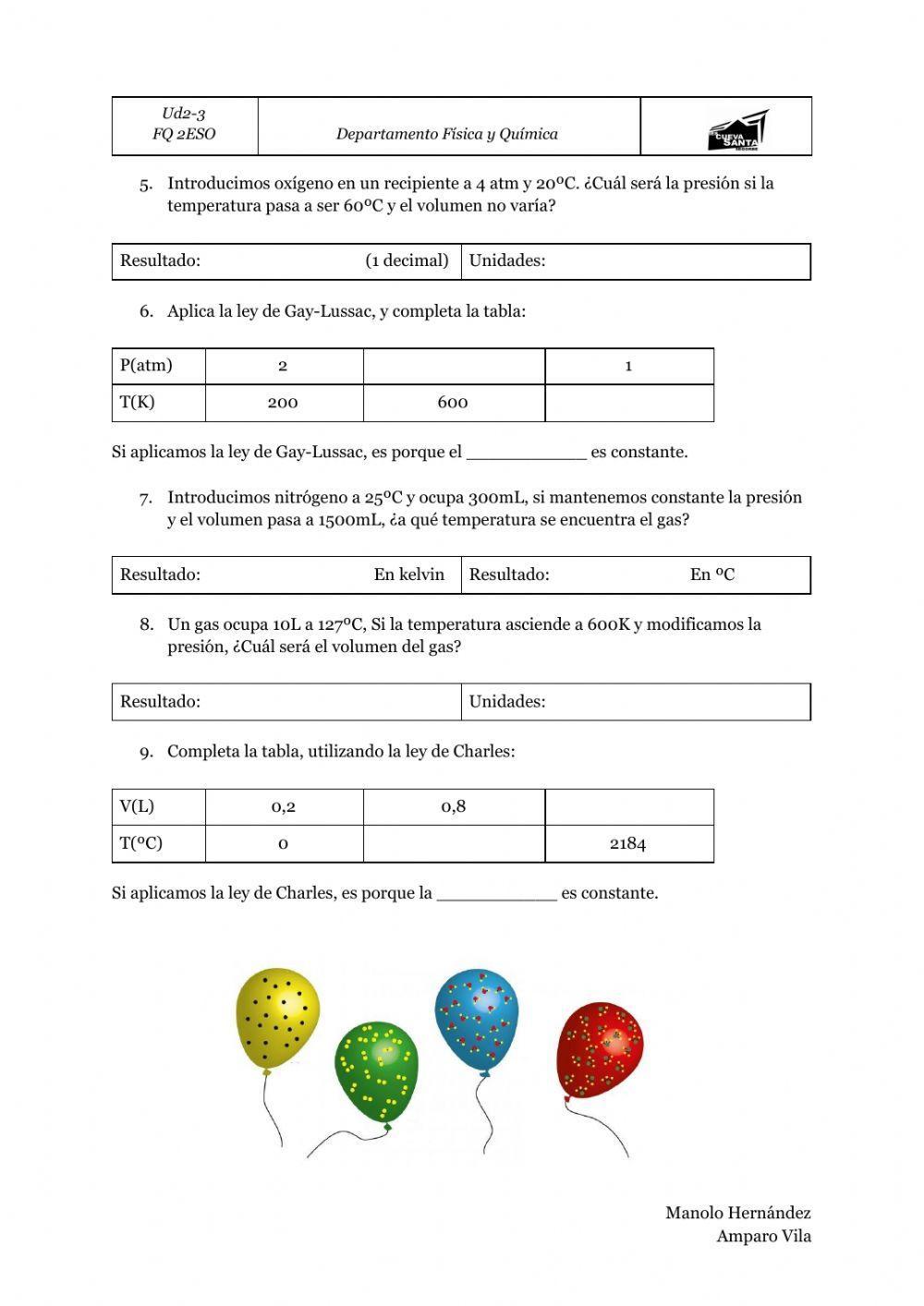 Leyes gases problemas 2ESO FQ