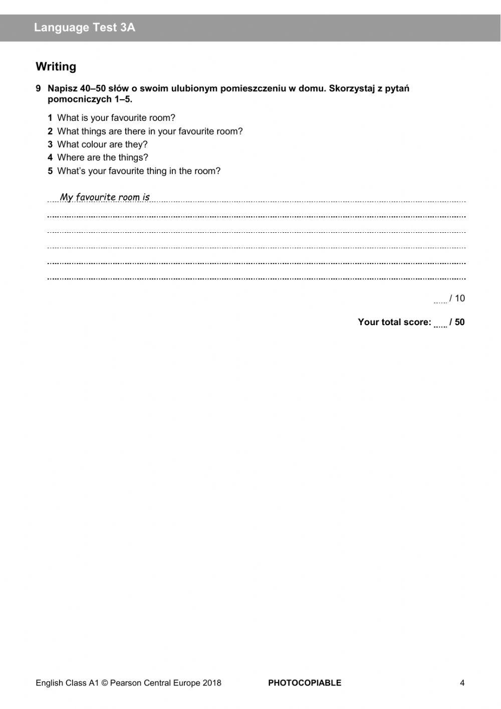 English Class A1 Unit 3 test