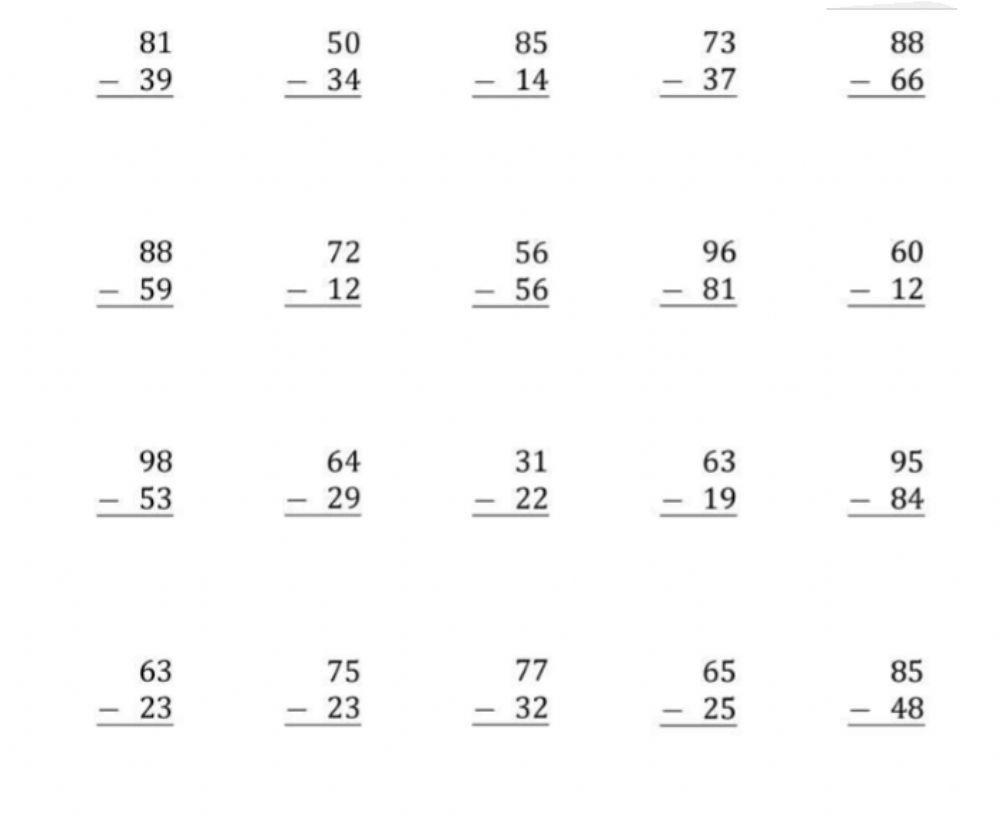 Subtraction of Two digits
