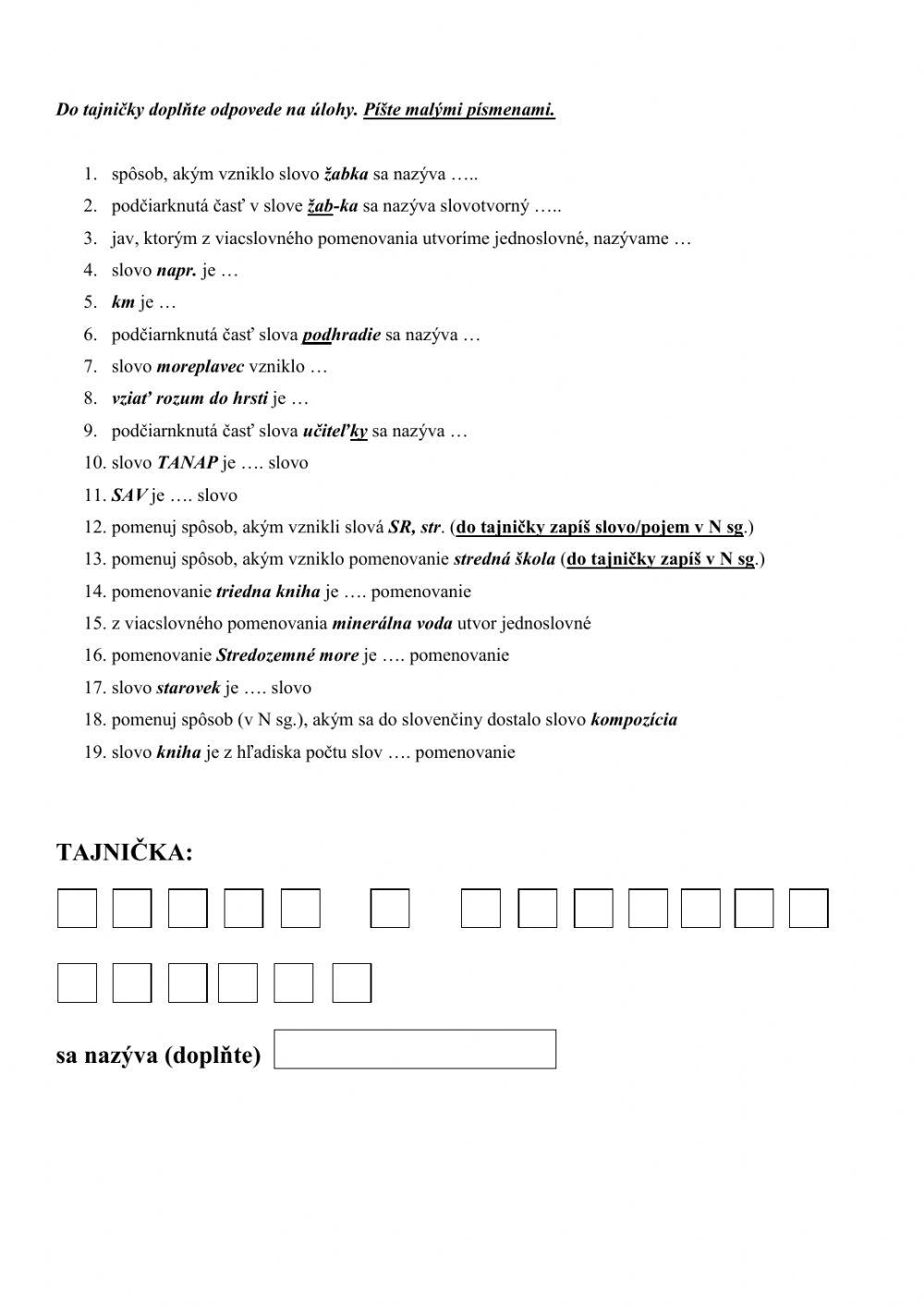 Slovná zásoba- tajnička