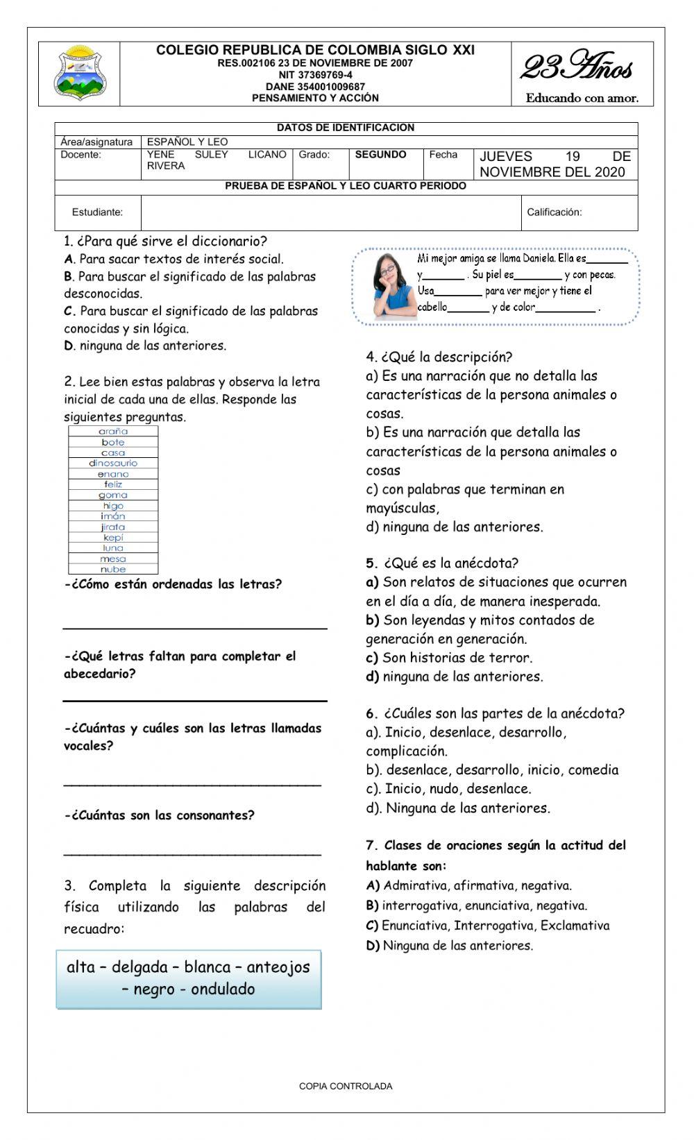 Bimestral grado Segundo