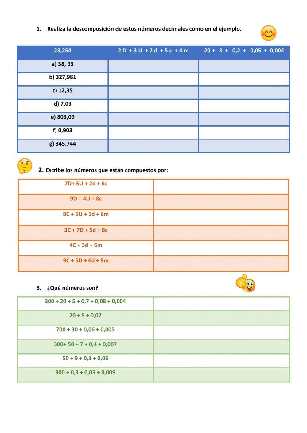 Componer y descomponer números decimales