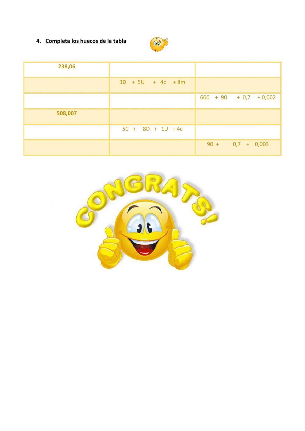 Componer y descomponer números decimales