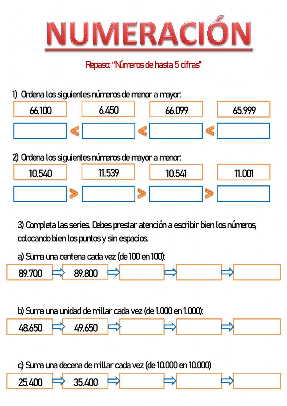 Numeracion hasta 5 cifras