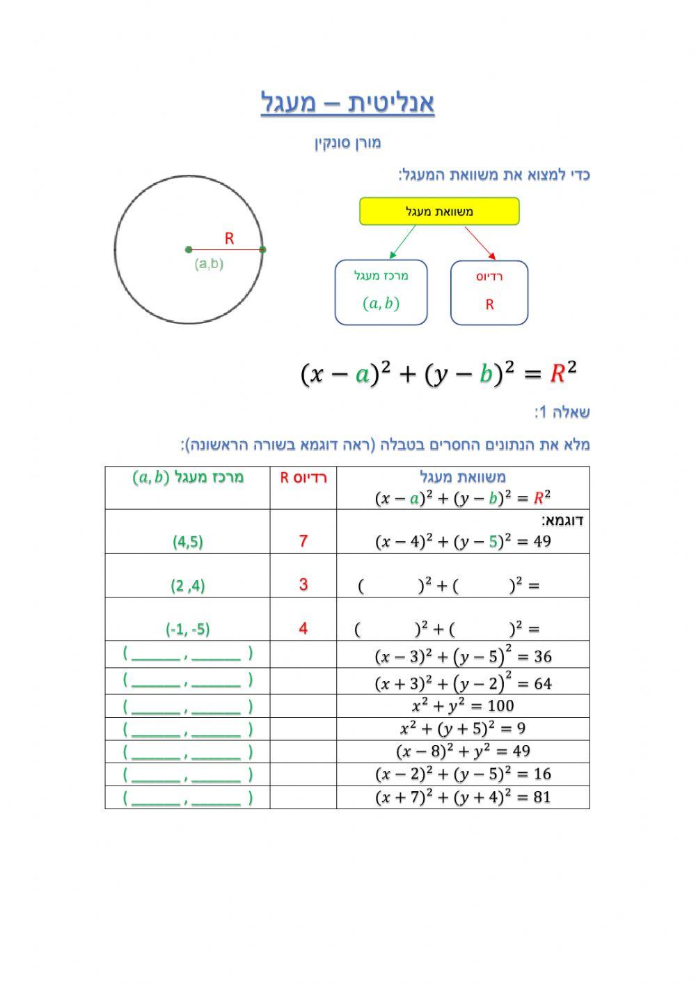 אנליטית - מעגל 803 - תרגול