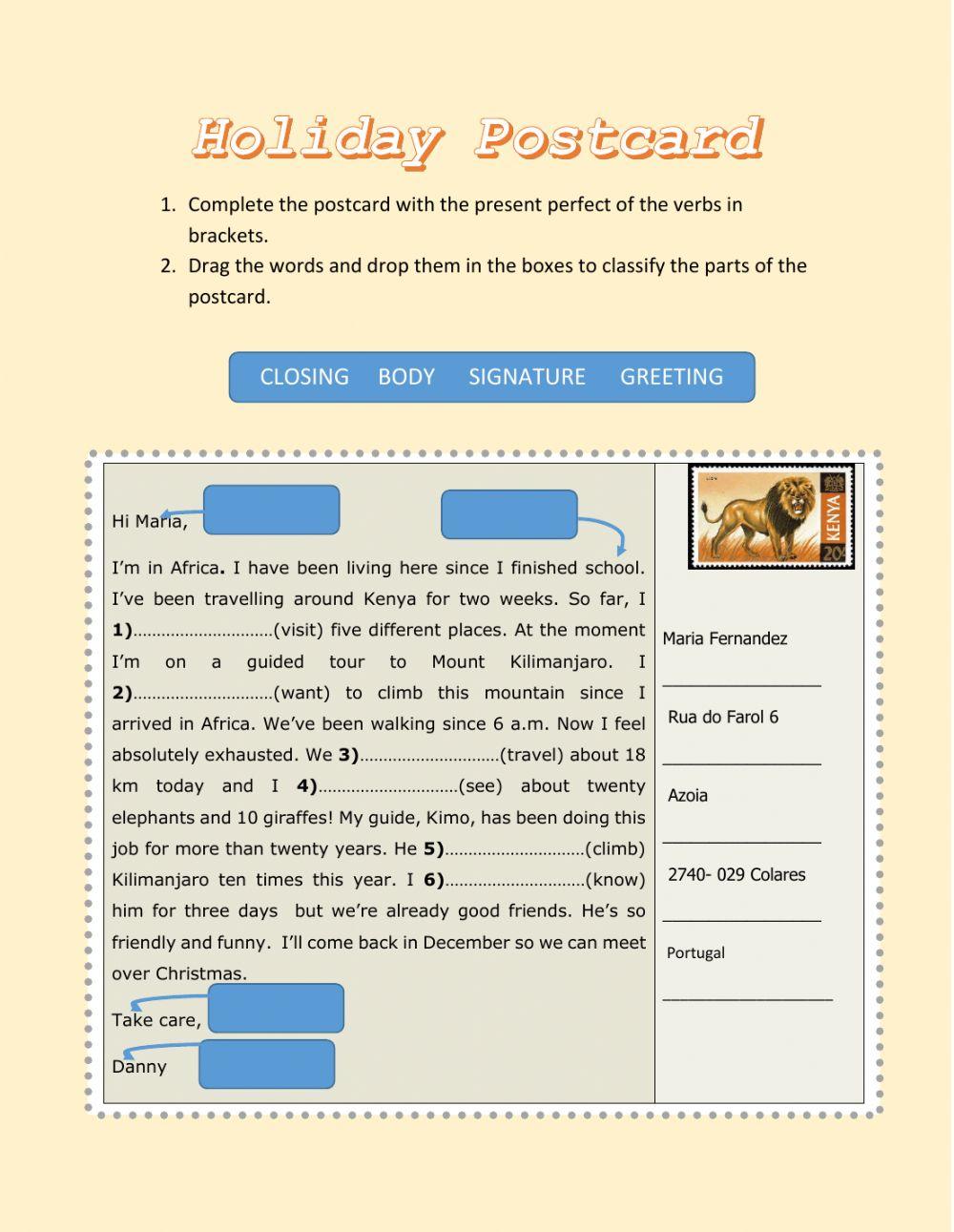 Postcard-Present Perfect