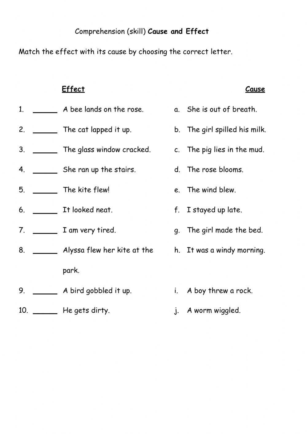 Cause and effect sentences