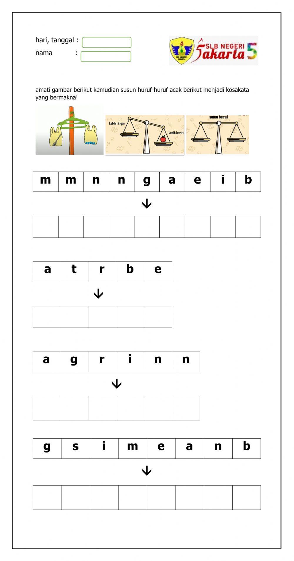 Menyusun huruf menjadi kata bidang pegukuran berat