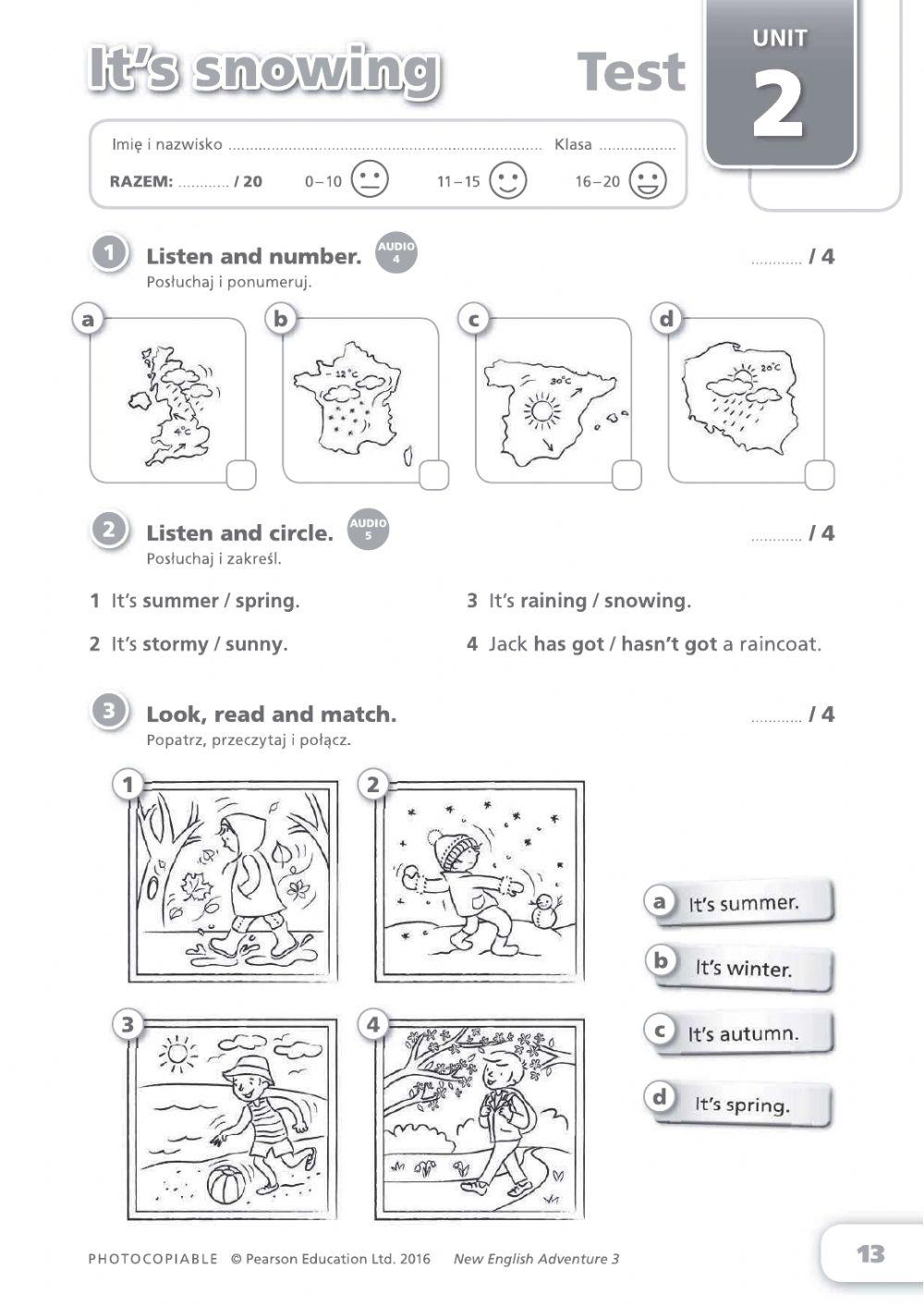 english adventure poziom 3 unit 2 test