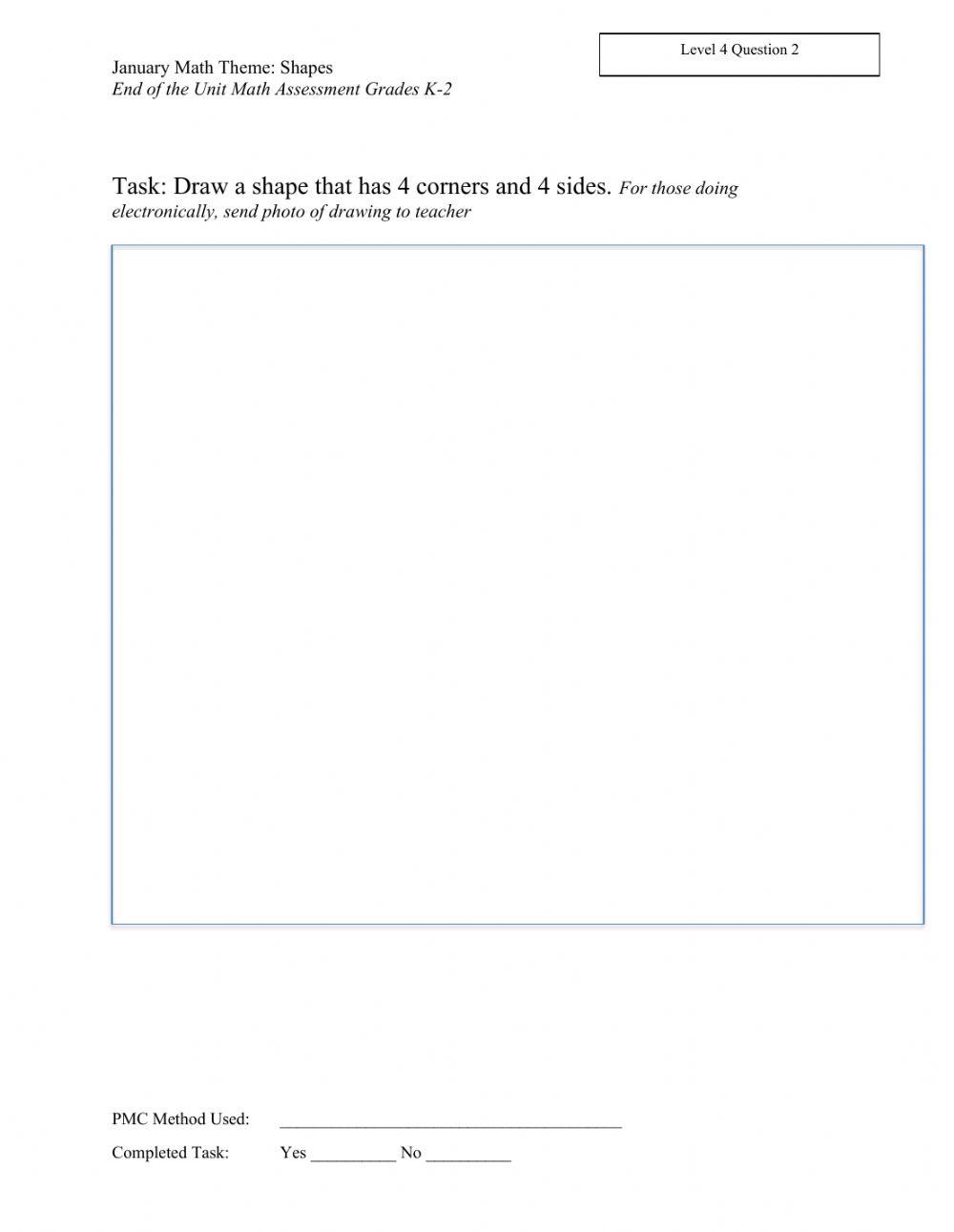 January Math assessment level 4 k-2 2020