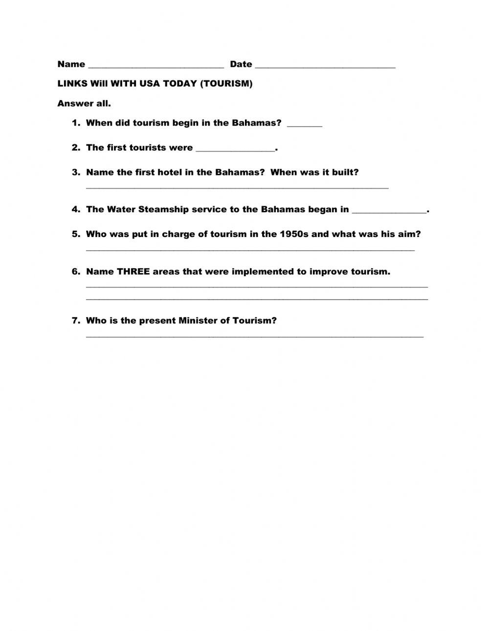 Links with USA (Tourism)