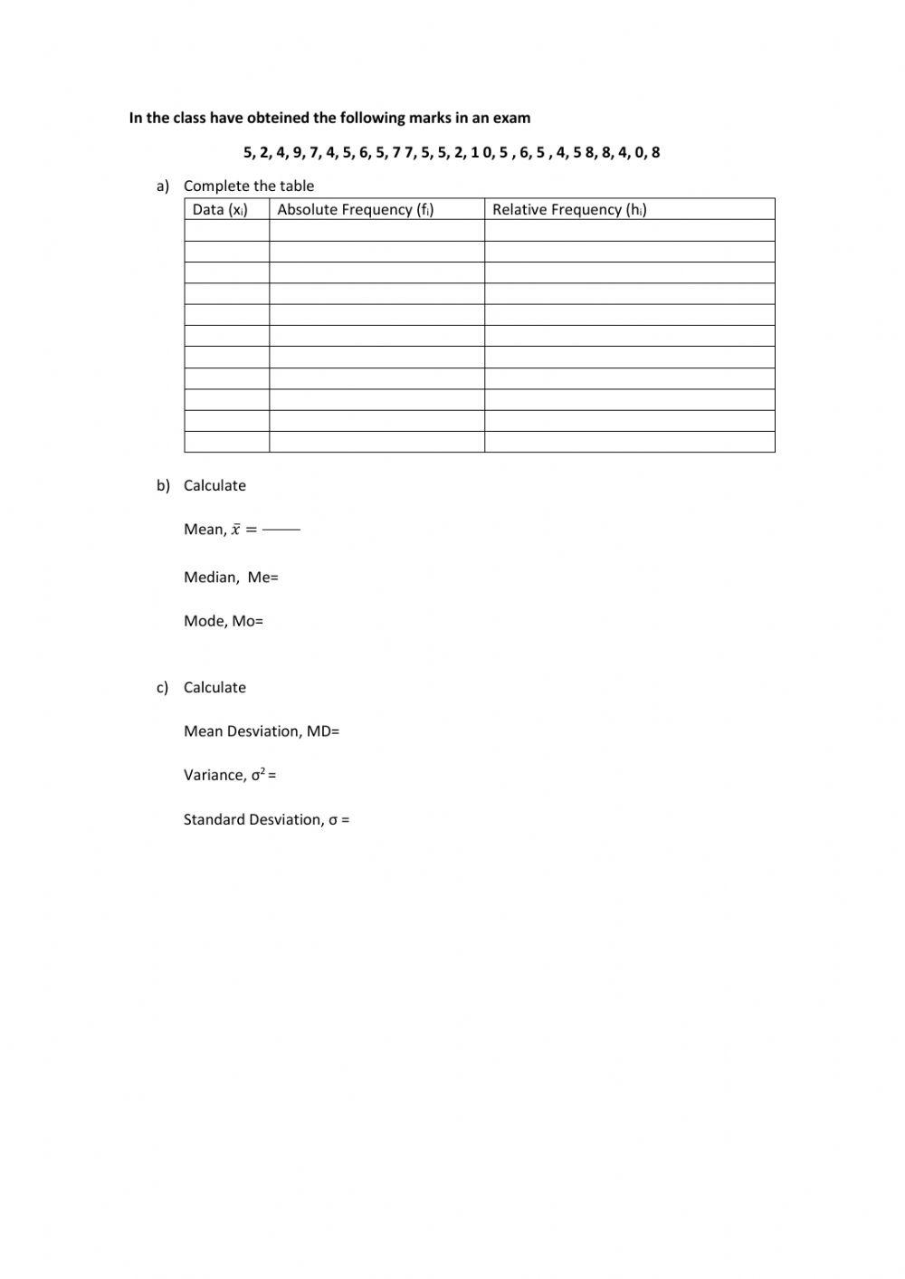 Parameters of centralisation and dispersion