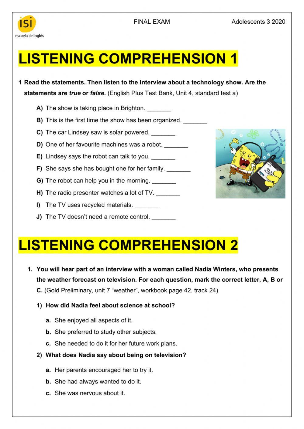 Final Test - Adolescents 3 - Listening