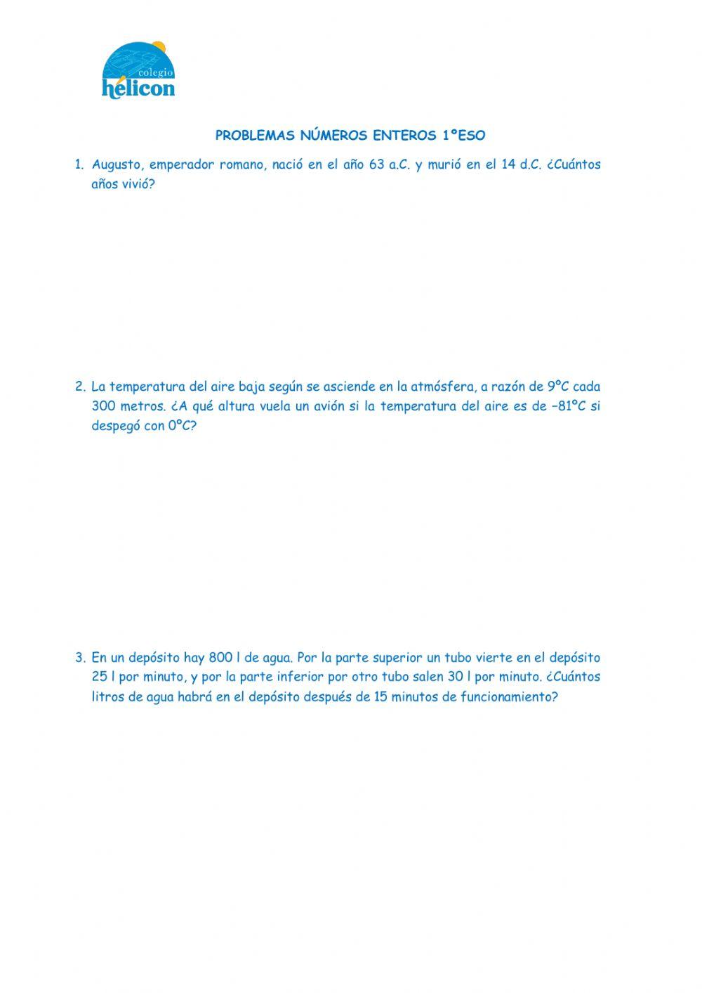 Problemas Números Enteros