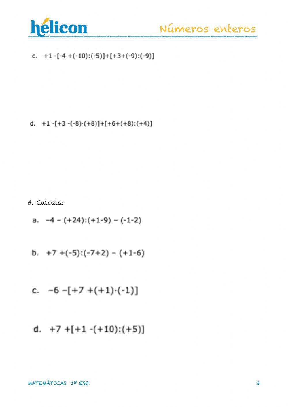 Operaciones combinadas enteros