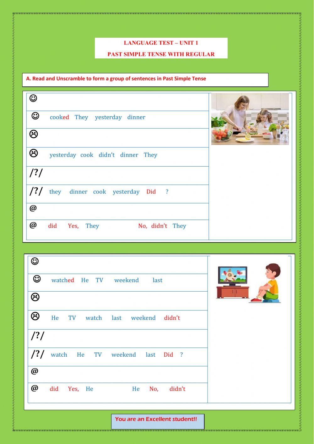 Past Simple-Regular Verbs Test online exercise for | Live Worksheets