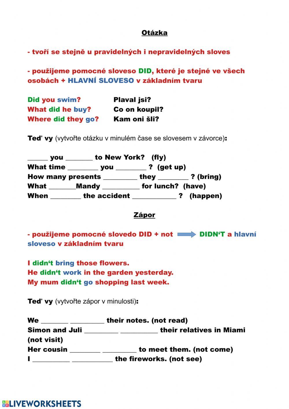 Past simple - explanation, practise with listening and speaking