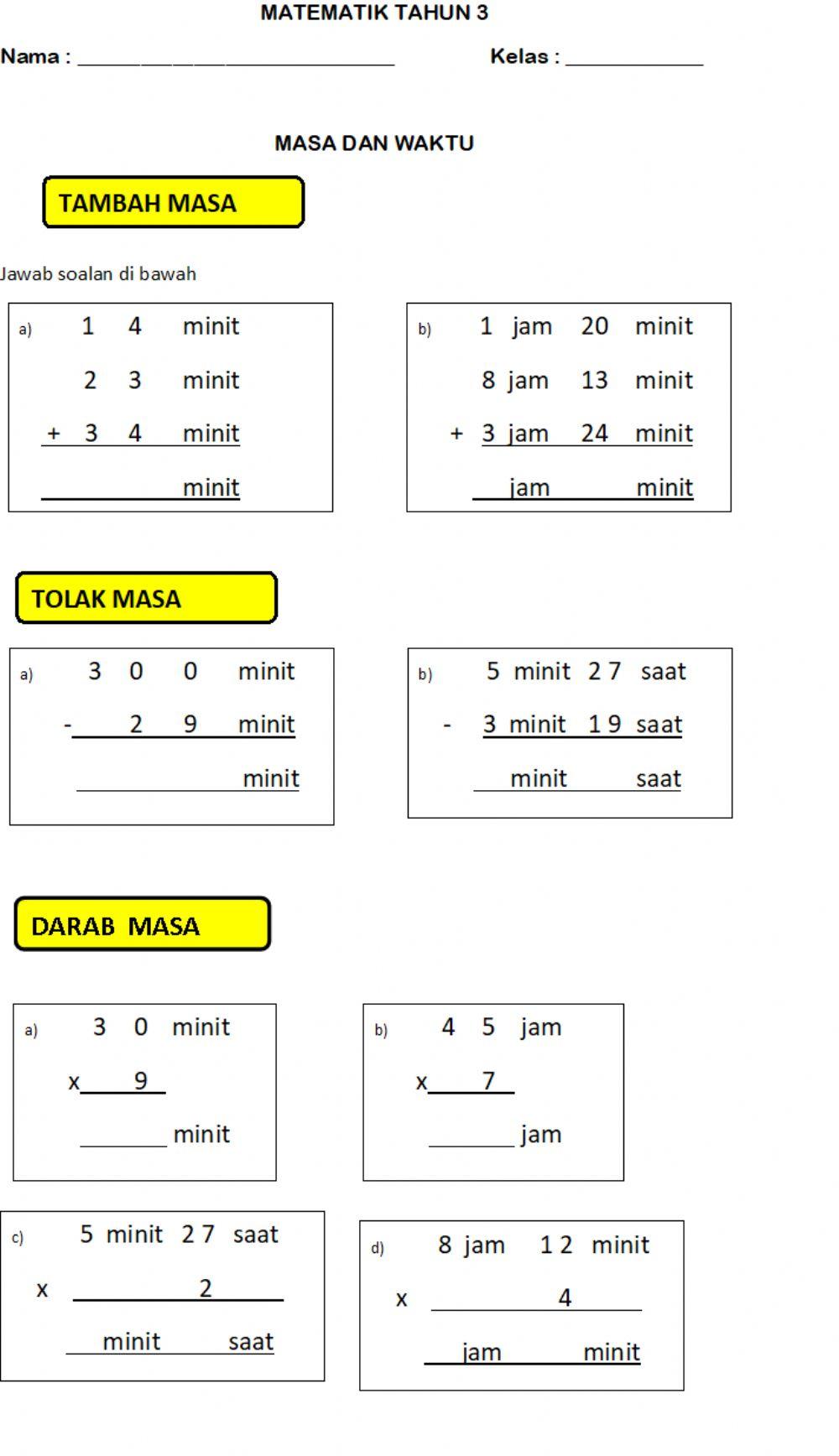 MATEMATIK TAHUN 3 (Masa dan Waktu)