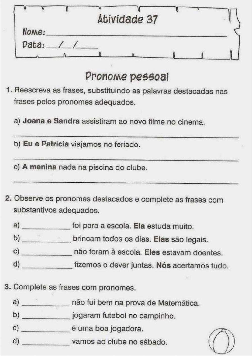 Exercício pronome pessoal