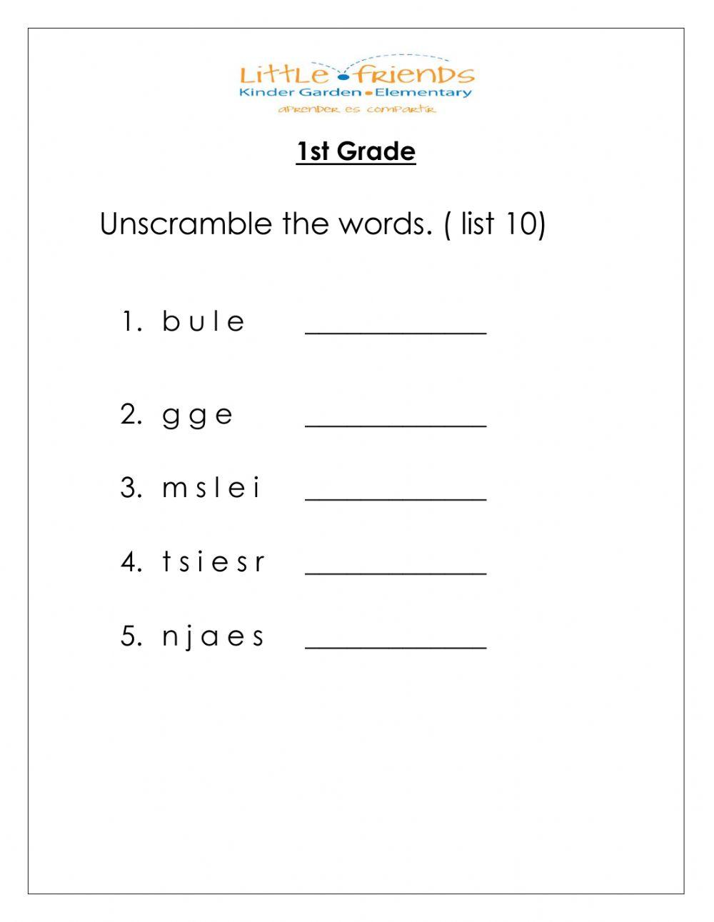 Spelling Unscramble the words