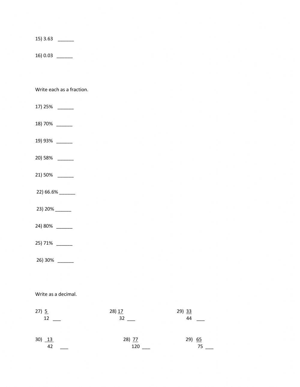 Decimal Fractions and Perents