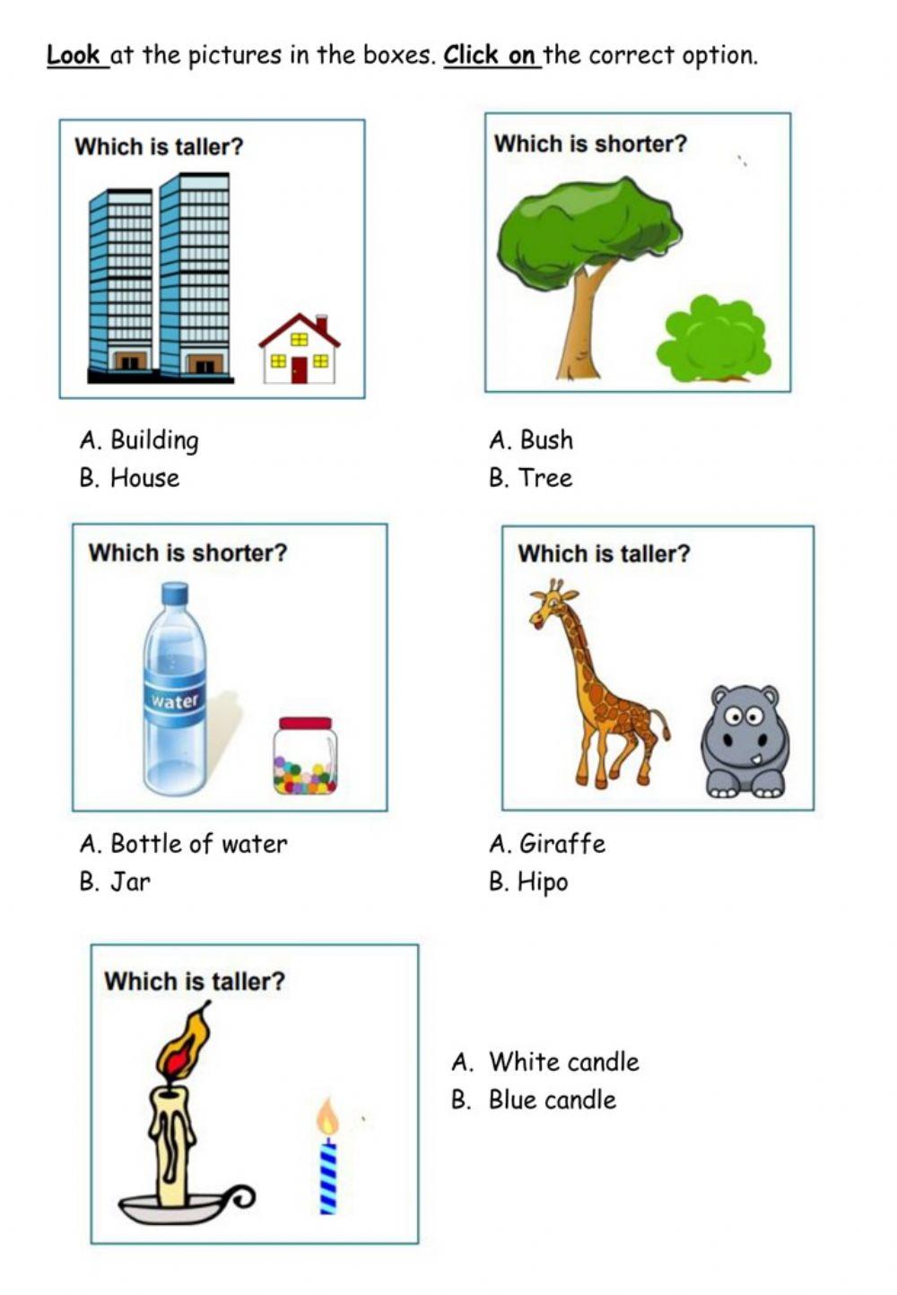 Taller and Shorter exercise | Live Worksheets