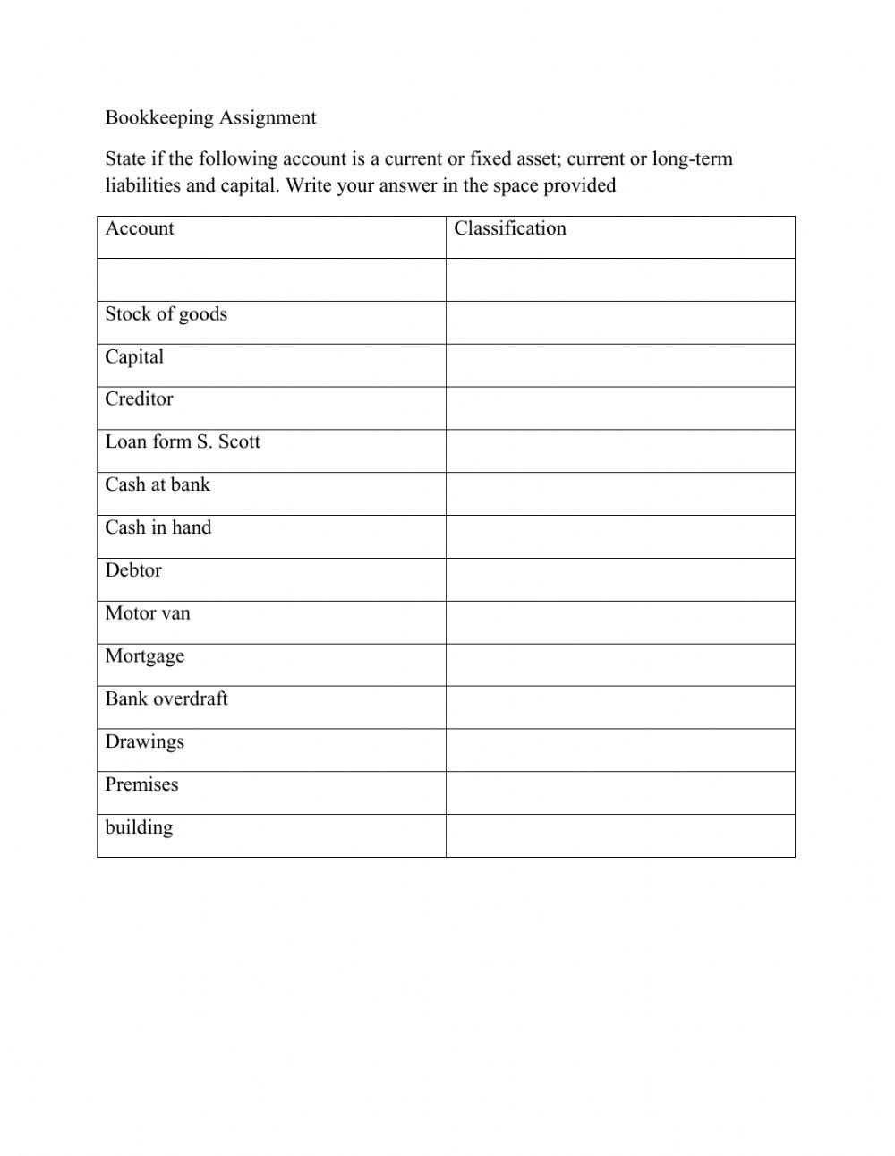 6250185 | bookkeeping assignment classification 2