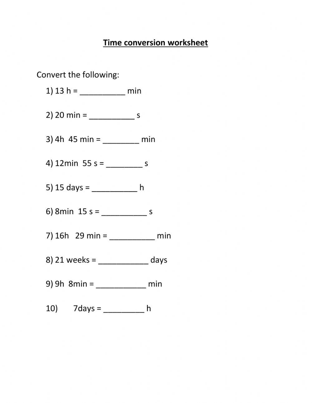 Time conversion online exercise for | Live Worksheets