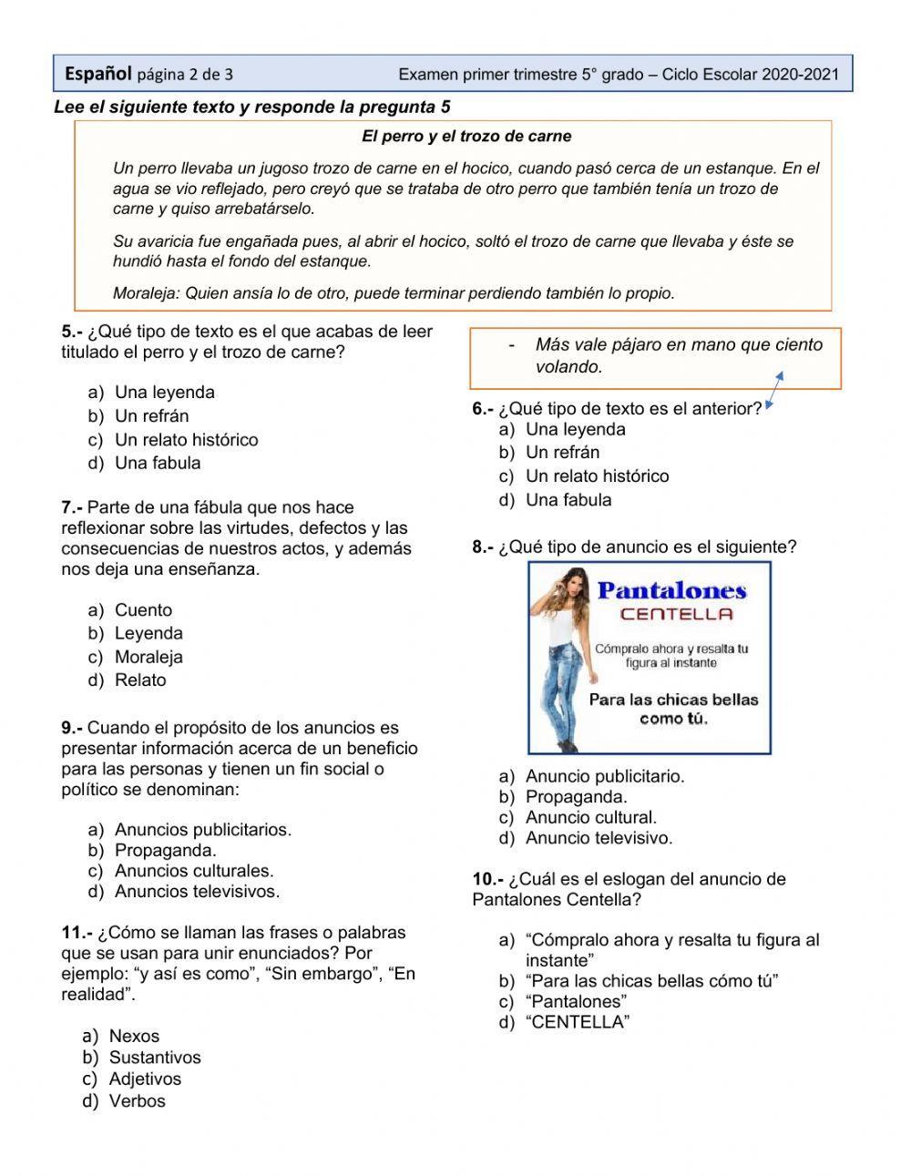 Español Examen primer trimestre