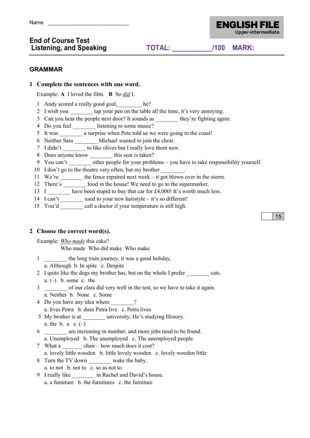 English File Intermediate Answer Key