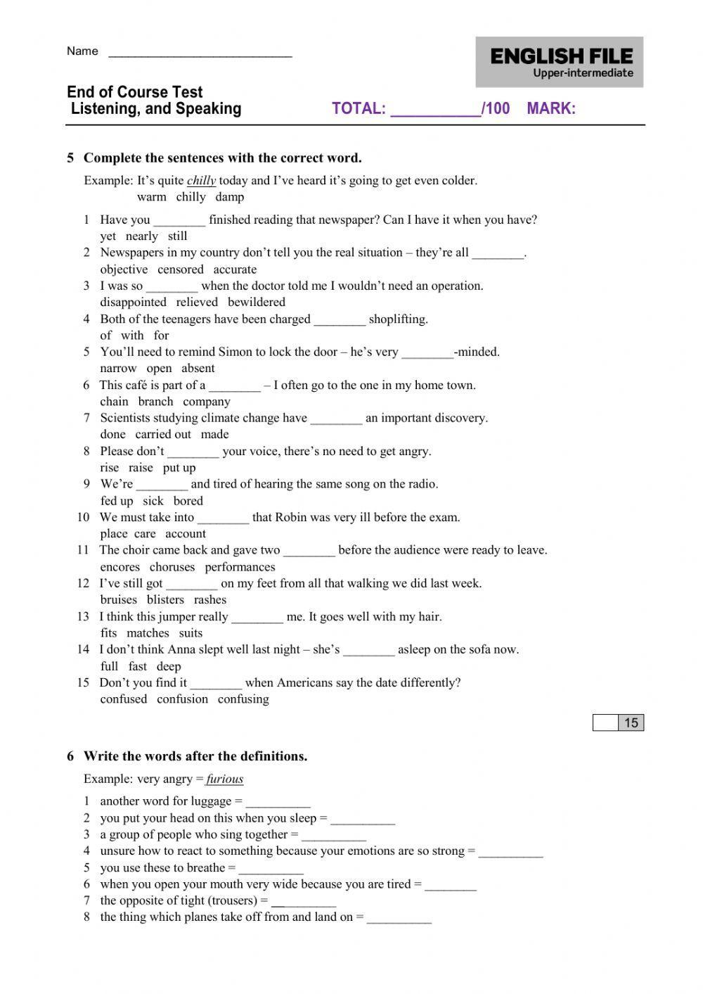 End of the course test - upper intermediate