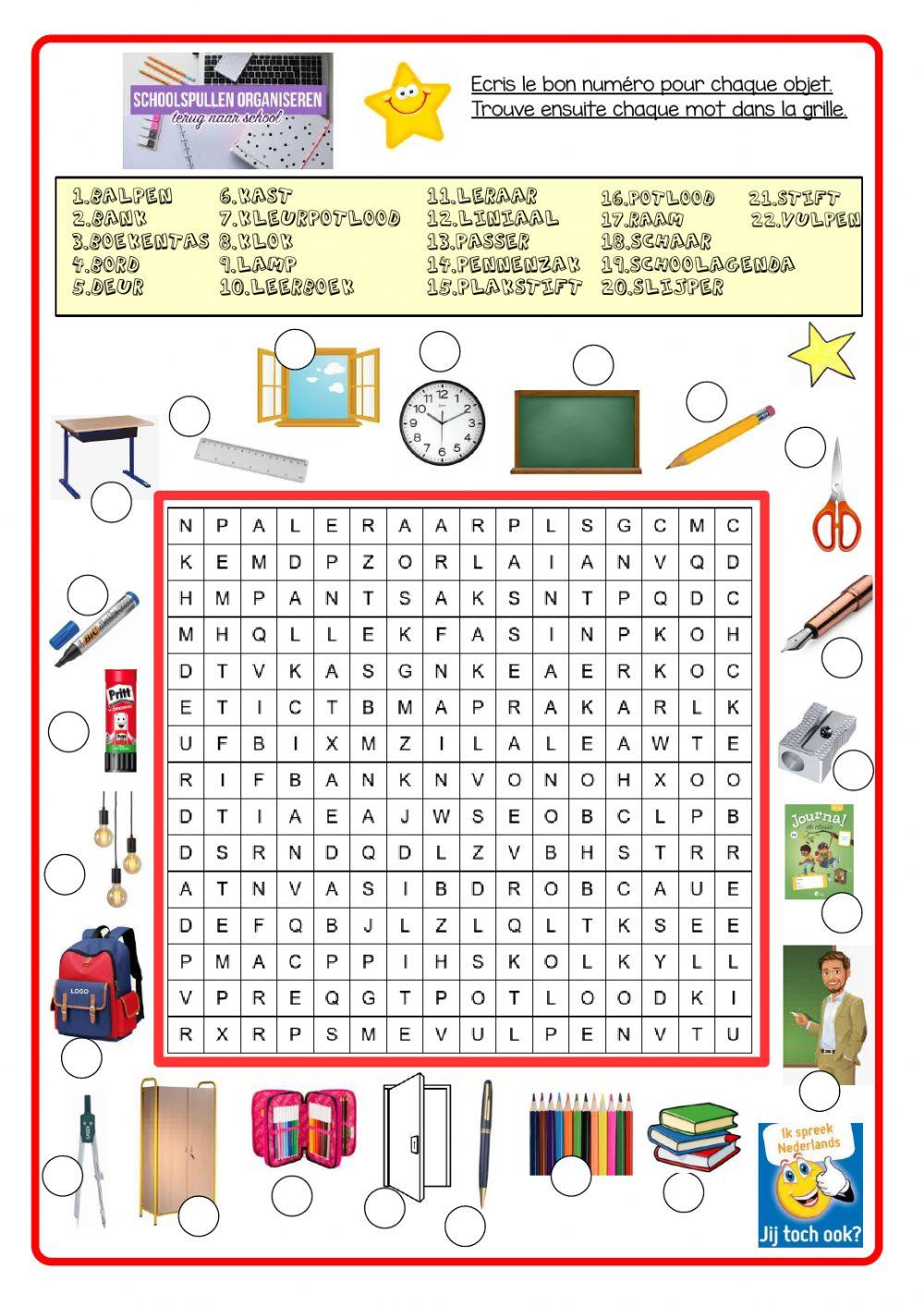 Schoolspullen - woordzoeker Schoolspullen - woordzoeker
